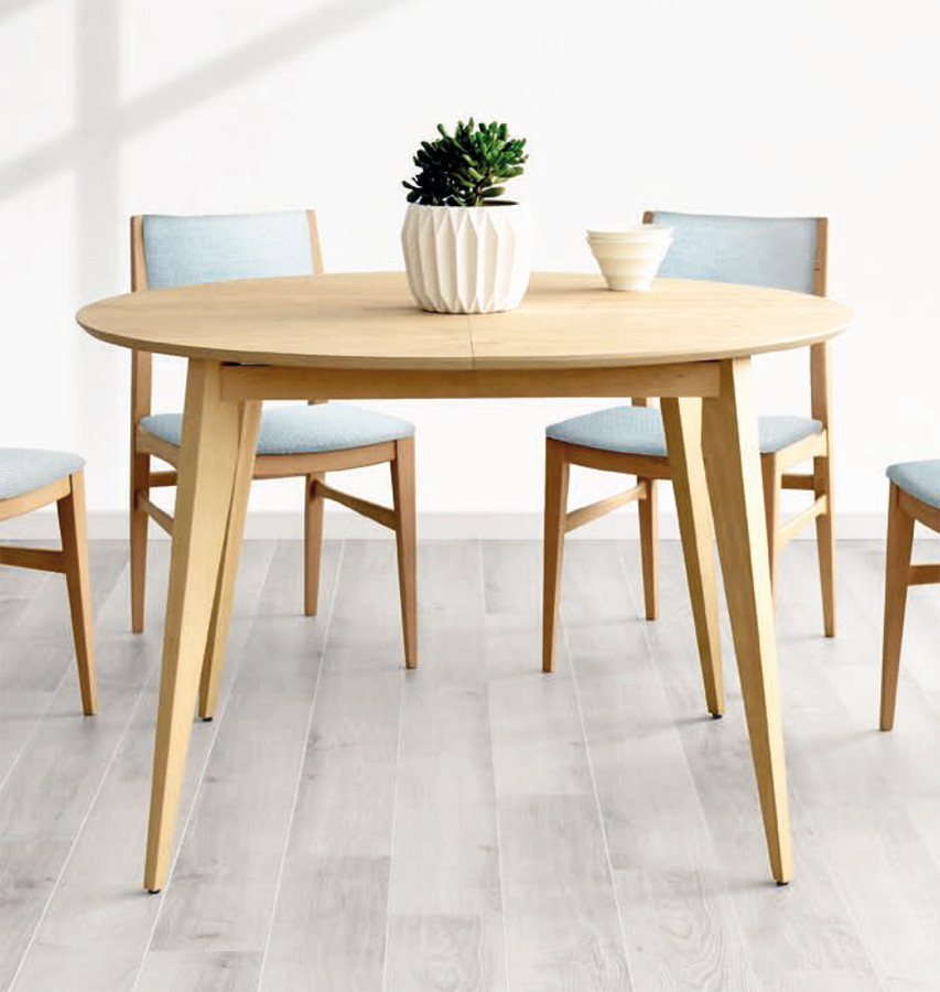 MESA DE COMEDOR REDONDA FIJA O EXTENSIBLE MADERA - ROBLE