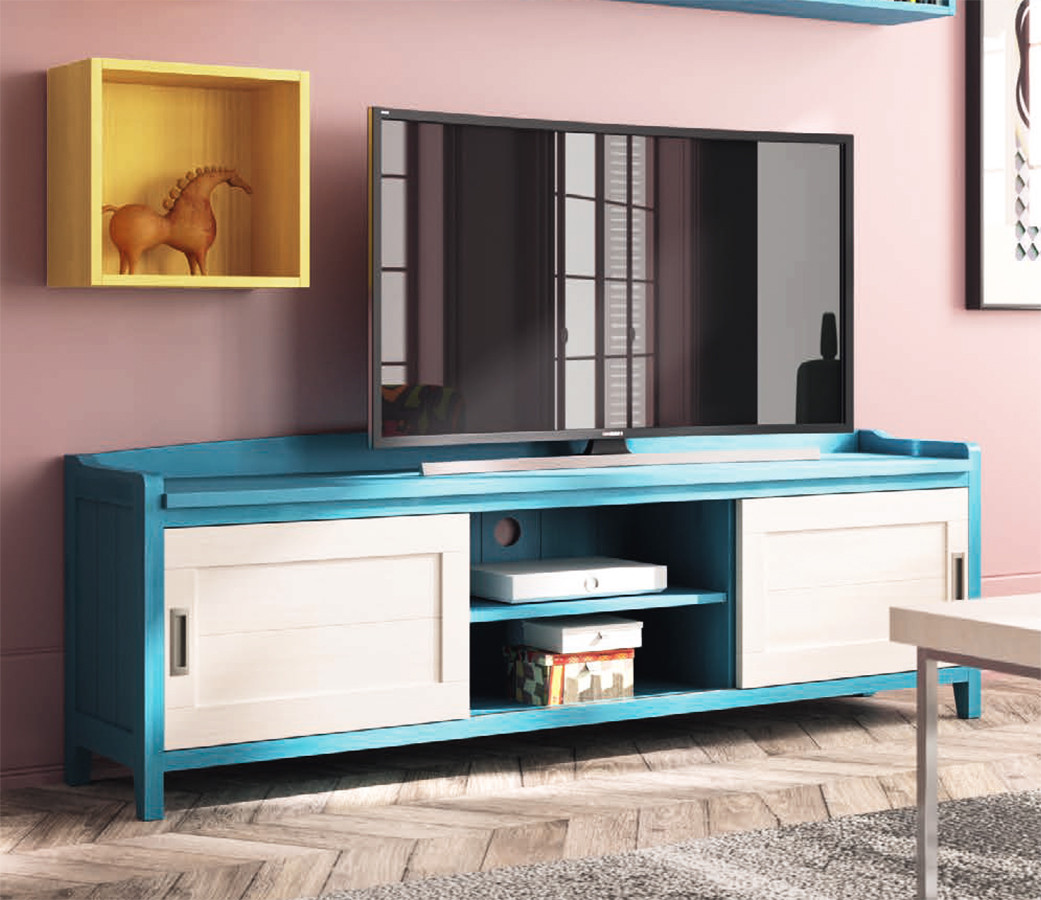 MUEBLE DE TV PUERTAS CORREDERAS MADERA NATURAL SOSTENIBLE