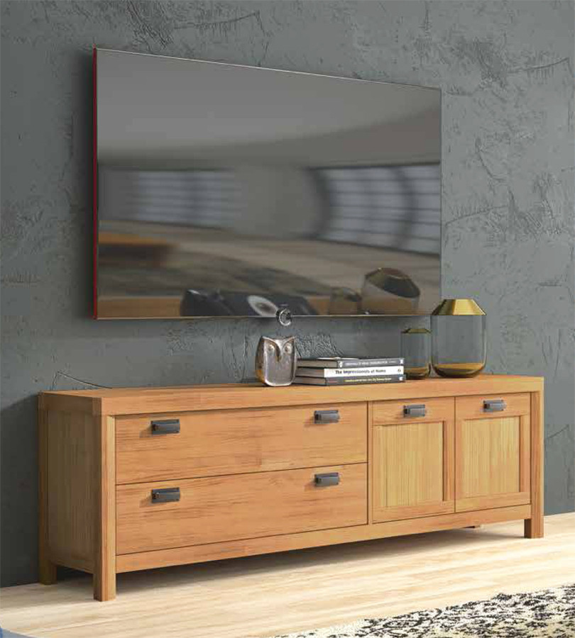 MUEBLE DE TELEVISIÓN CON CAJONES Y PUERTAS EN MADERA SOSTENIBLE