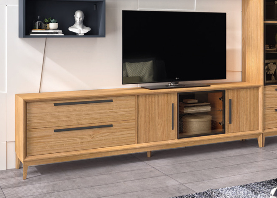 MESA DE TELEVISIÓN LARGO EN MADERA NATURAL DE ORIGEN SOSTENIBLE