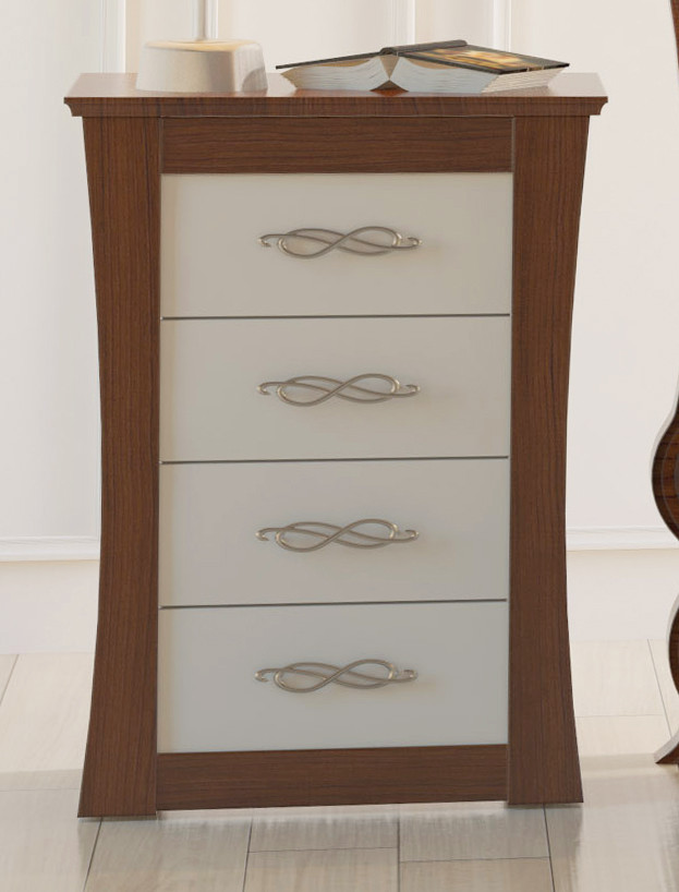 MESILLA DE NOCHE ESTILO CLÁSICO MODERNO 4 CAJONES MADERA - PINO
