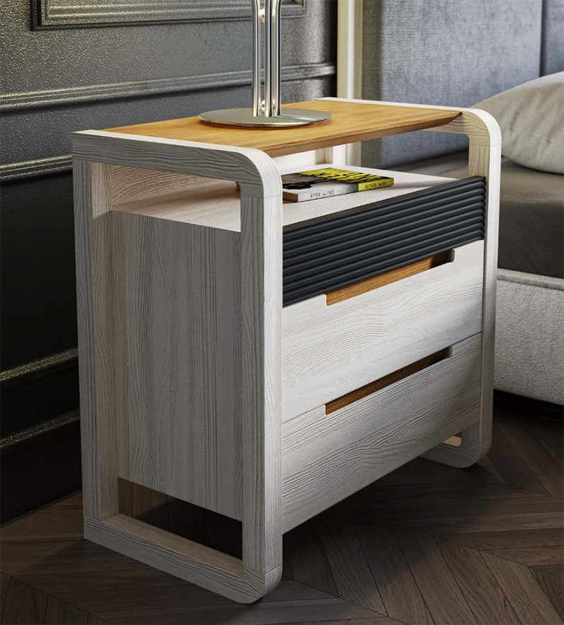 MESA NOCHE MODERNA MADERA CON ESTANTE SUPERIOR Y 3 CAJONES