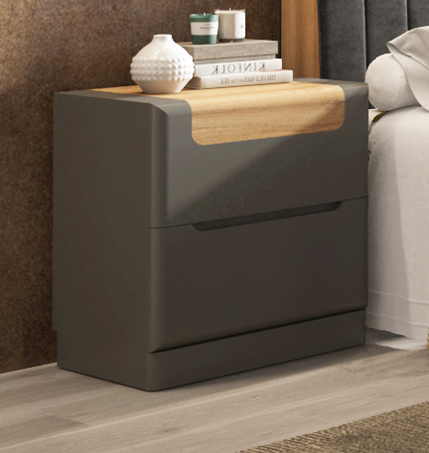 MESITA DE NOCHE DORMITORIO MODERNO CON DETALLE MADERA ROBLE - DM