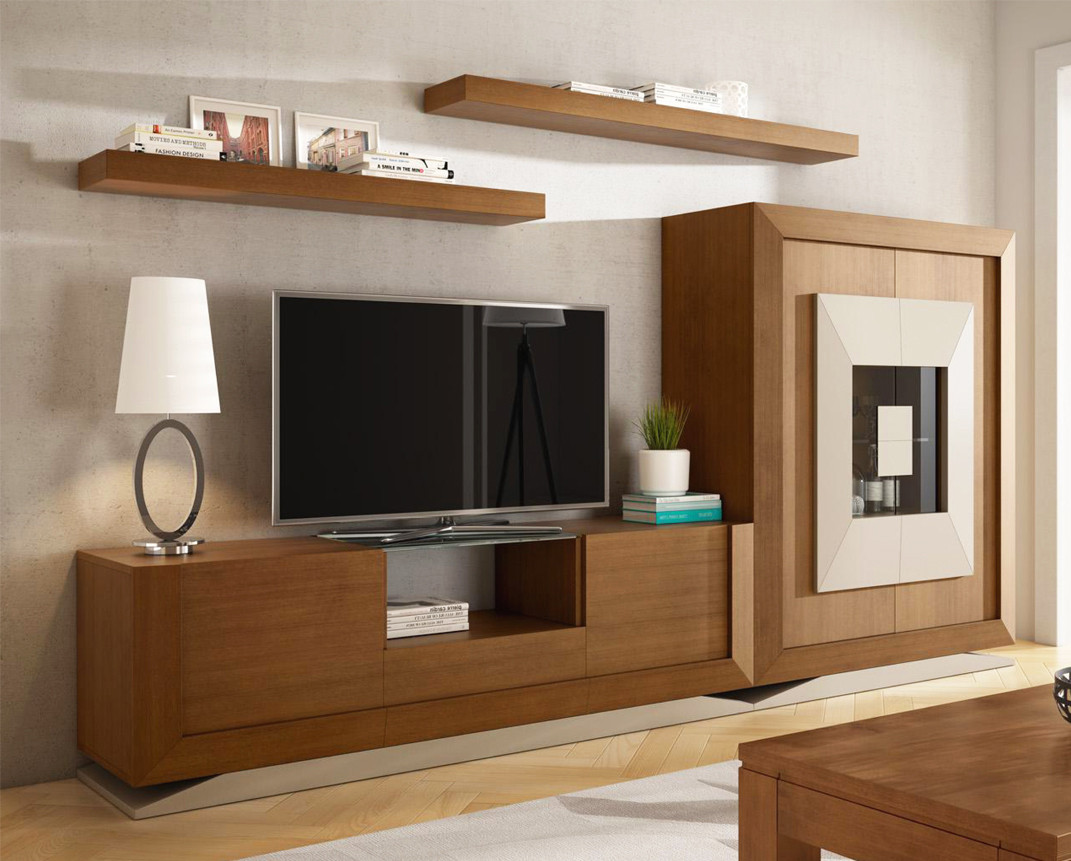 Mueble para salón roble y alistonado, Mueble de salón moderno