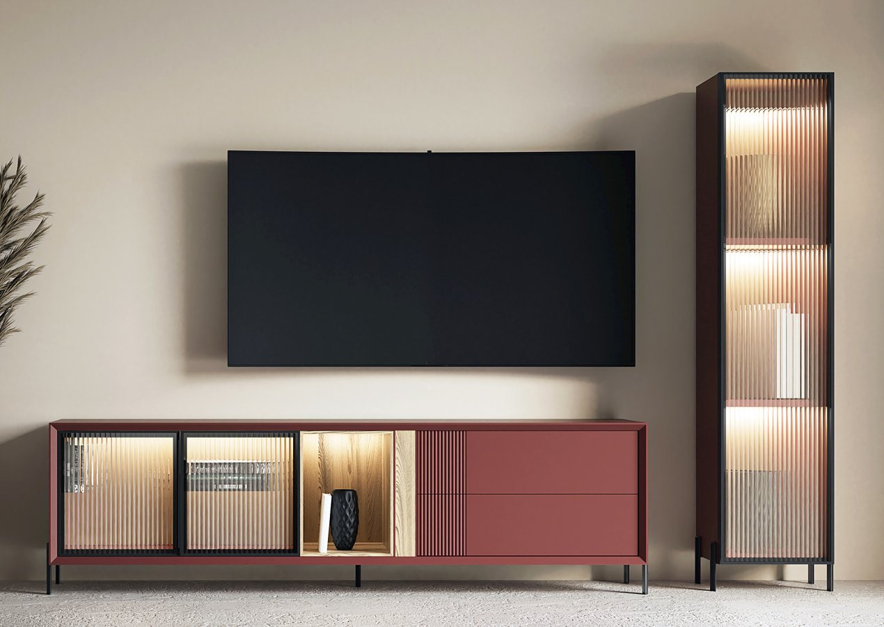 COMPOSICIÓN MUEBLES DE SALÓN CON MUEBLE TV Y VITRINA DE UNA PUERTA