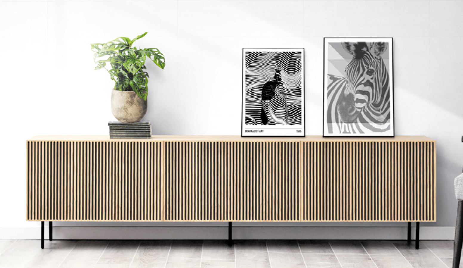 MUEBLE TELEVISION BAJO CON PUERTAS Y PATAS METÁLICAS - ROBLE