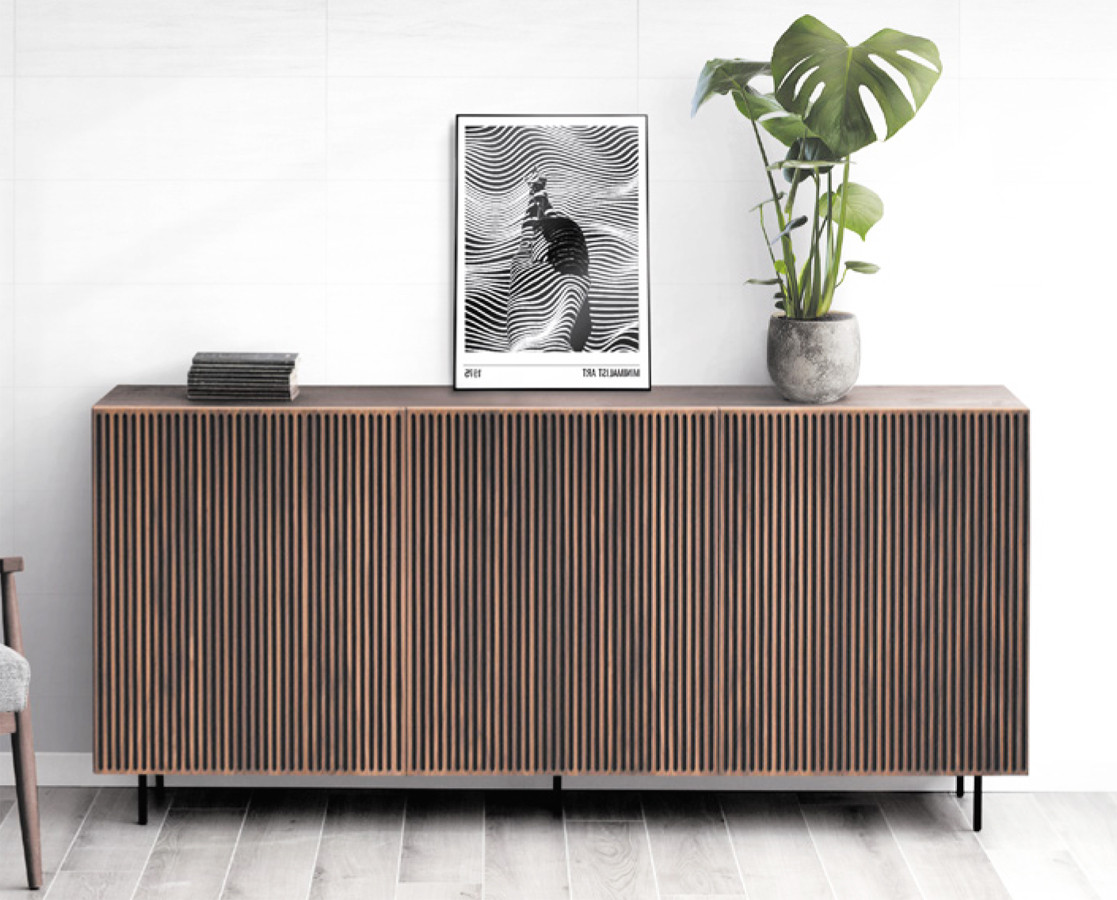 APARADOR DE DISEÑO MODERNO DE MADERA CON PATAS METÁLICAS - ROBLE