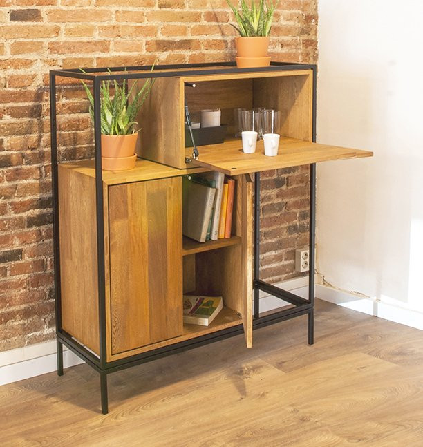 MUEBLE BAR CON PUERTAS DISEÑO NÓRDICO INDUSTRIAL MADERA ROBLE