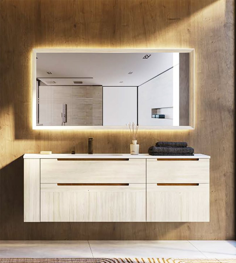 MUEBLE DE BAÑO MODERNO CON 4 CAJONES Y MÓDULO LATERAL CON ESTANTE