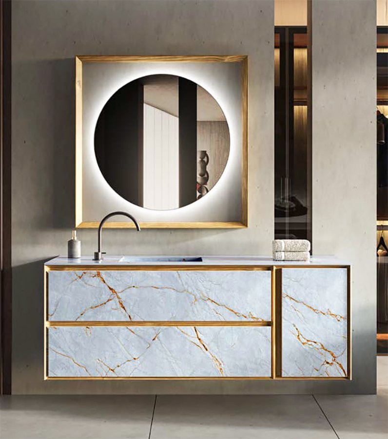 MUEBLE DE BAÑO DE DISEÑO CON REVESTIMIENTO DE MATERIAL PORCELÁNICO