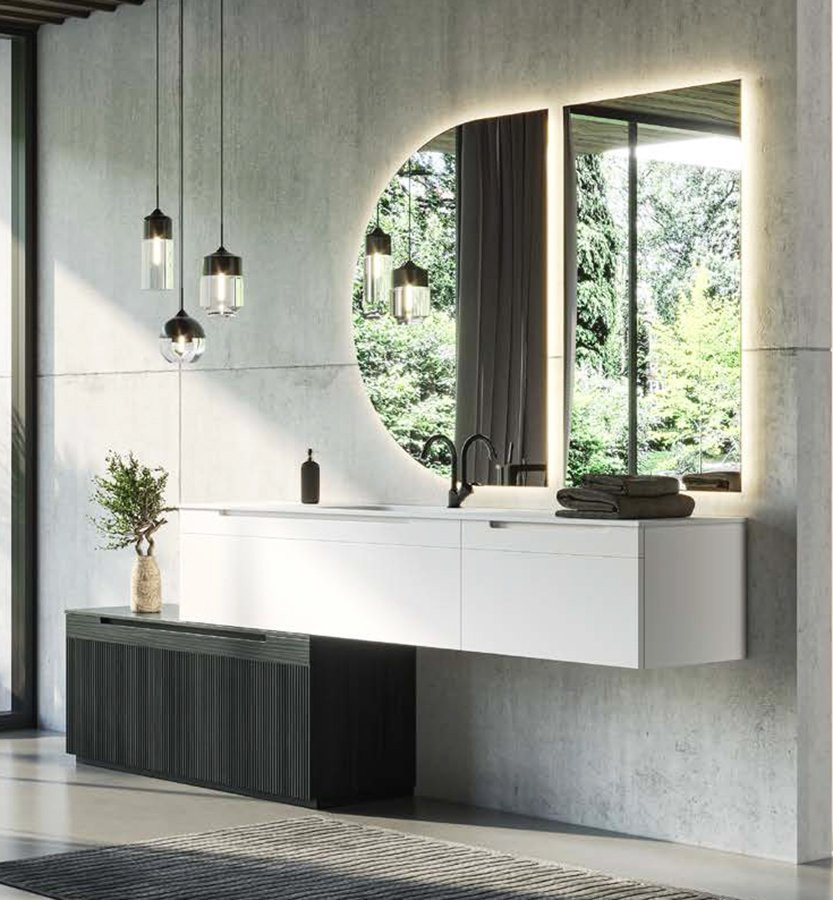MODERNO Y ELEGANTE MUEBLE DE BAÑO CON ZÓCALO Y AMPLIOS CAJONES