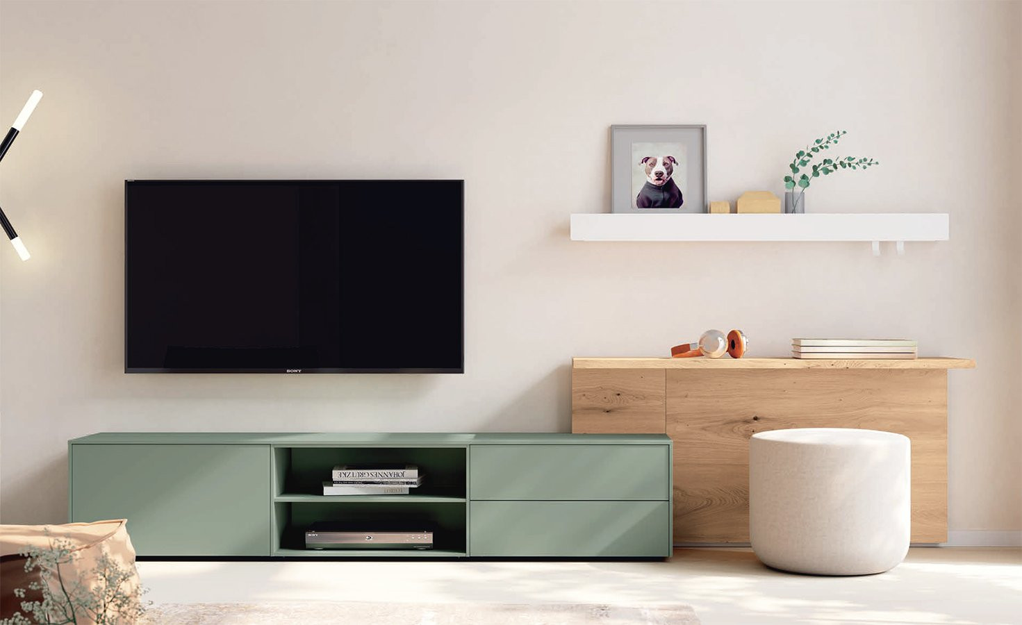 MUEBLE TV CON ESCRITORIO INTEGRADO PARA SALÓN DE DISEÑO MODERNO