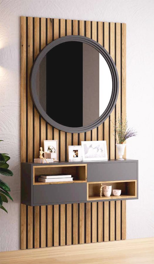 ▷ MUEBLE PARA RECIBIDOR con espejo y panelado de madera