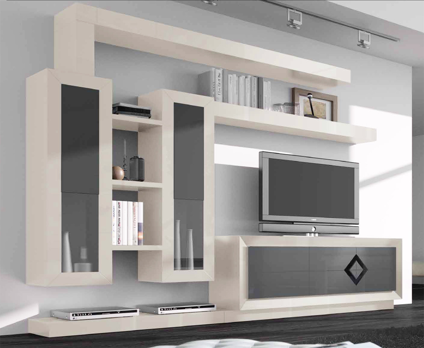 MUEBLE PARA SALON CON 2 VITRINAS EN VERTICAL MADERA - ROBLE