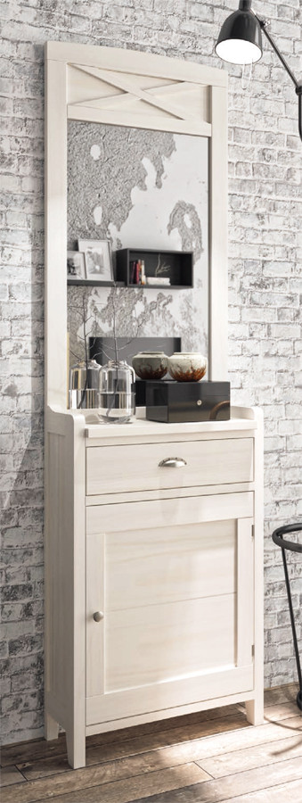 MUEBLE RECIBIDOR ESTRECHO ESPEJO CON ASPA MADERA NATURAL