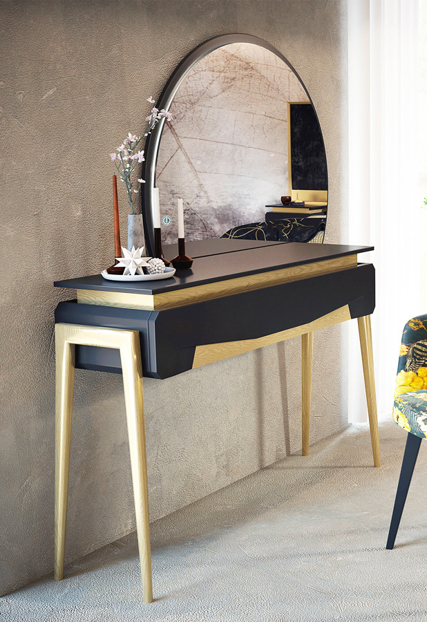 MUEBLE DE ENTRADA ESTILO NÓRDICO CON ESPEJO REDONDO CON LED - DM