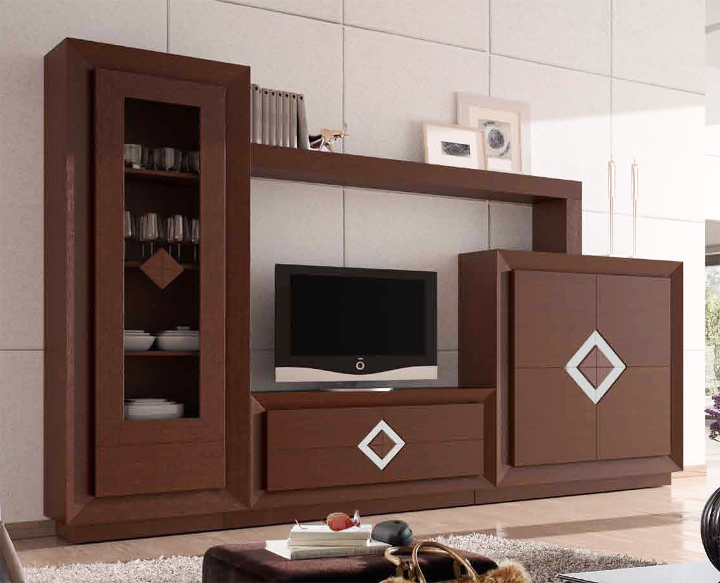 MUEBLES SALÓN CON VITRINA DE 1 PUERTA MADERA - ROBLE
