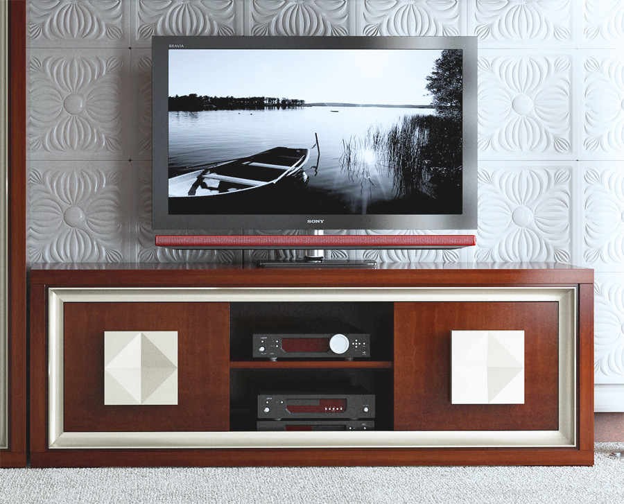 MESA TELEVISIÓN MODERNA CON 2 PUERTAS Y 1 HUECO MADERA - PINO