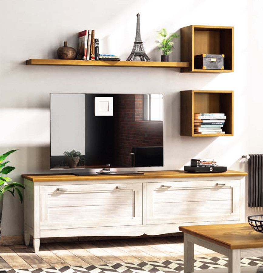MUEBLE DE TV CON 2 PRÁCTICOS CAJONES DOBLES MADERA