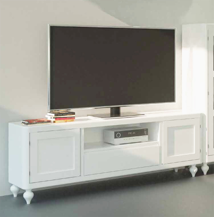 Mueble TV blanco con patas en pino, Muebles TV baratos