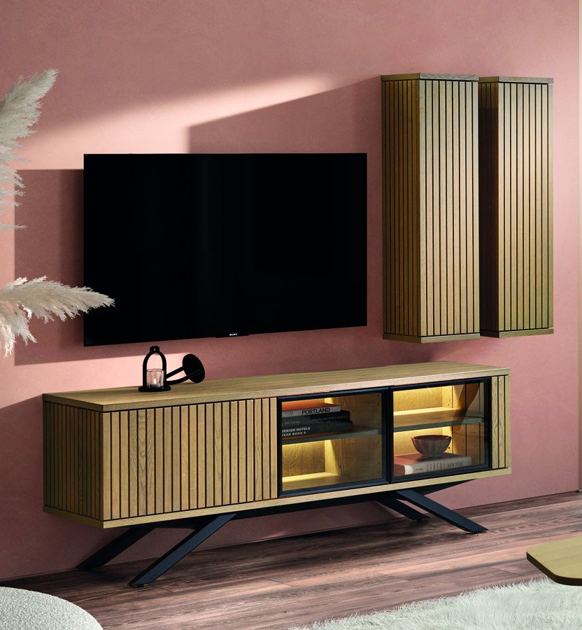 CONJUNTO DE SALÓN NÓRCIDO CON MUEBLE DE TV Y MÓDULOS VERTICALES 