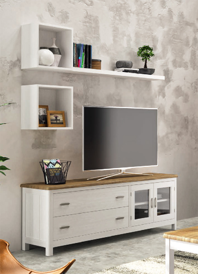 MUEBLES DE TELEVISION CON BALDAS Y CUBOS ESTANTE MADERA SOSTENIBLE