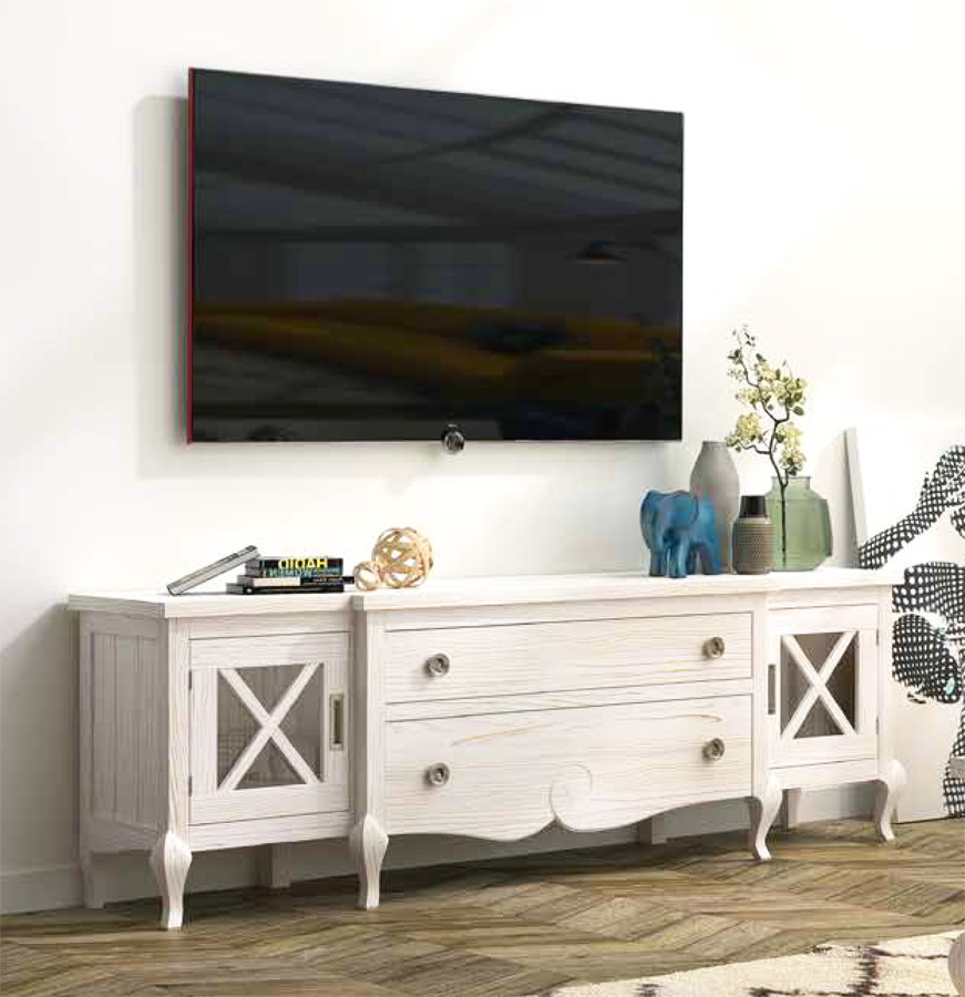 MESA TV ESTILO VINTAGE PUERTAS CON ASPAS MADERA ORIGEN SOSTENIBLE