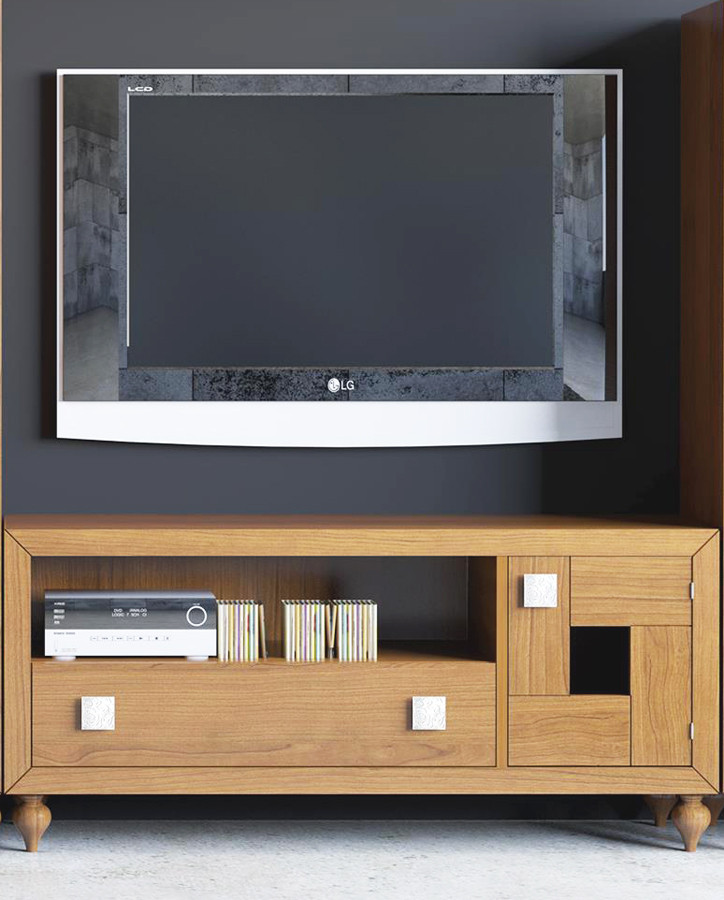 MUEBLE PARA TELEVISIÓN CON PATAS CLÁSICAS MADERA - PINO