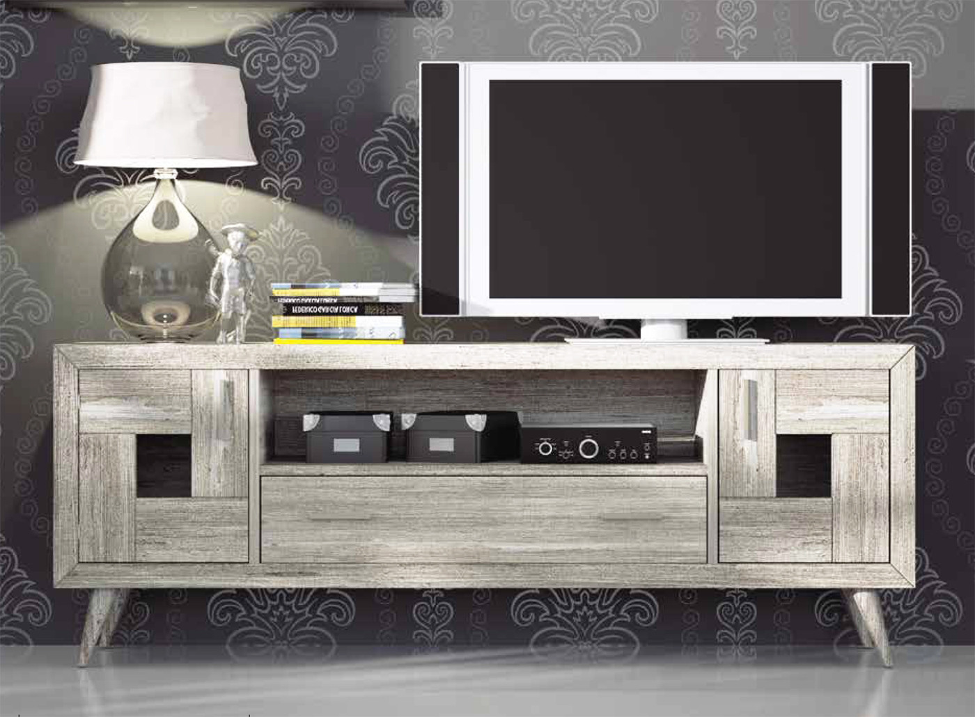 MUEBLE TELEVISIÓN NÓRDICO PATAS MADERA - PINO