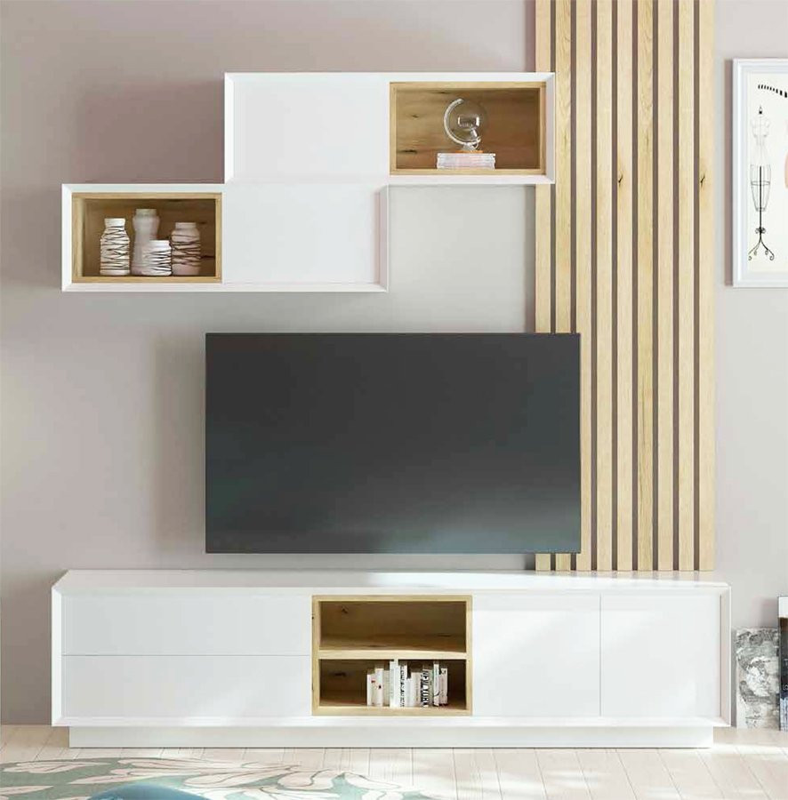 MUEBLE DE TELEVISIÓN CON 2 PRÁCTICOS MÓDULOS SUPERIORES