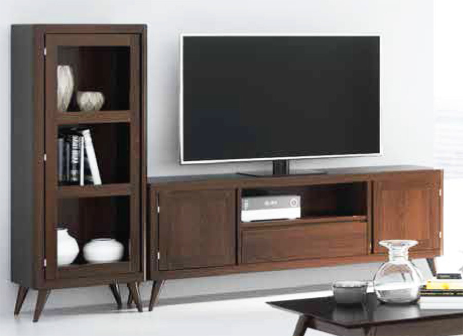 MUEBLES DE SALÓN CON VITRINA Y MUEBLE TV MADERA - PINO