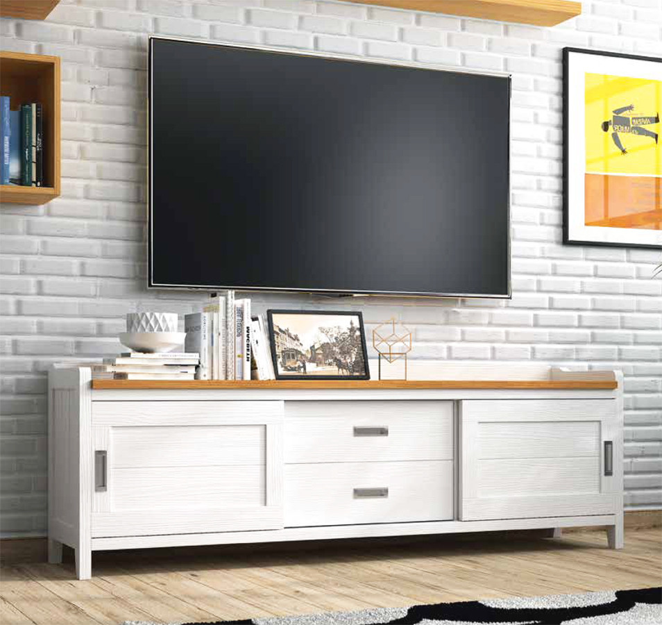 MUEBLE DE TELEVISION CON PUERTAS CORREDERAS MADRERA NATURAL