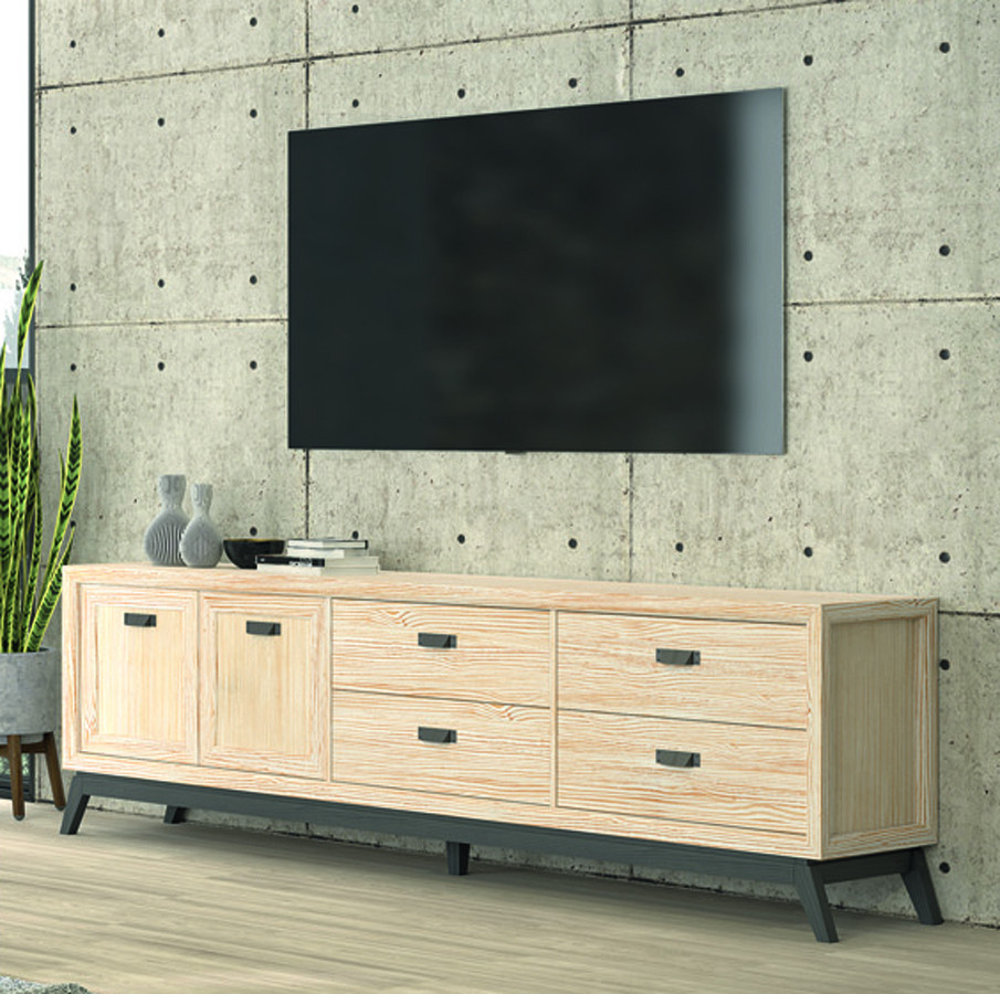 MESA DE TV ESTILO NÓRDICO CON PUERTAS Y CAJONES