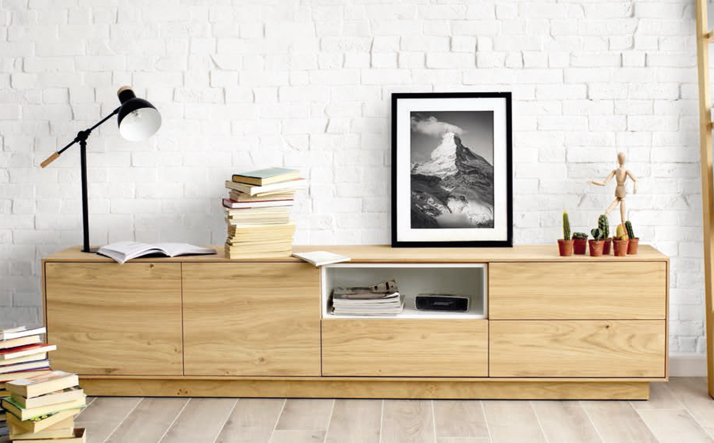 MUEBLE DE TV CON PUERTAS Y CAJONES ESTILO NÓRDICO MADERA - ROBLE
