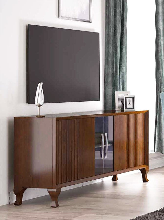 ELEGANTE MUEBLE PARA LA TELEVISIÓN CON 4 PUERTAS Y PATAS DE MADERA