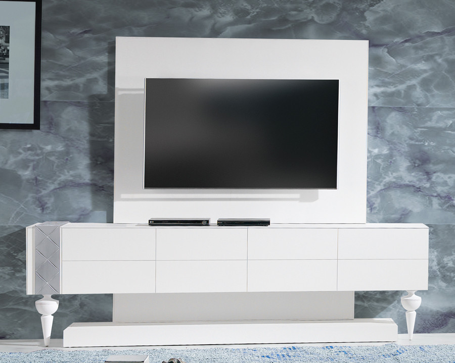 MUEBLE DE TELEVISIÓN CON BANCADA Y PATAS TORNEADAS - DM