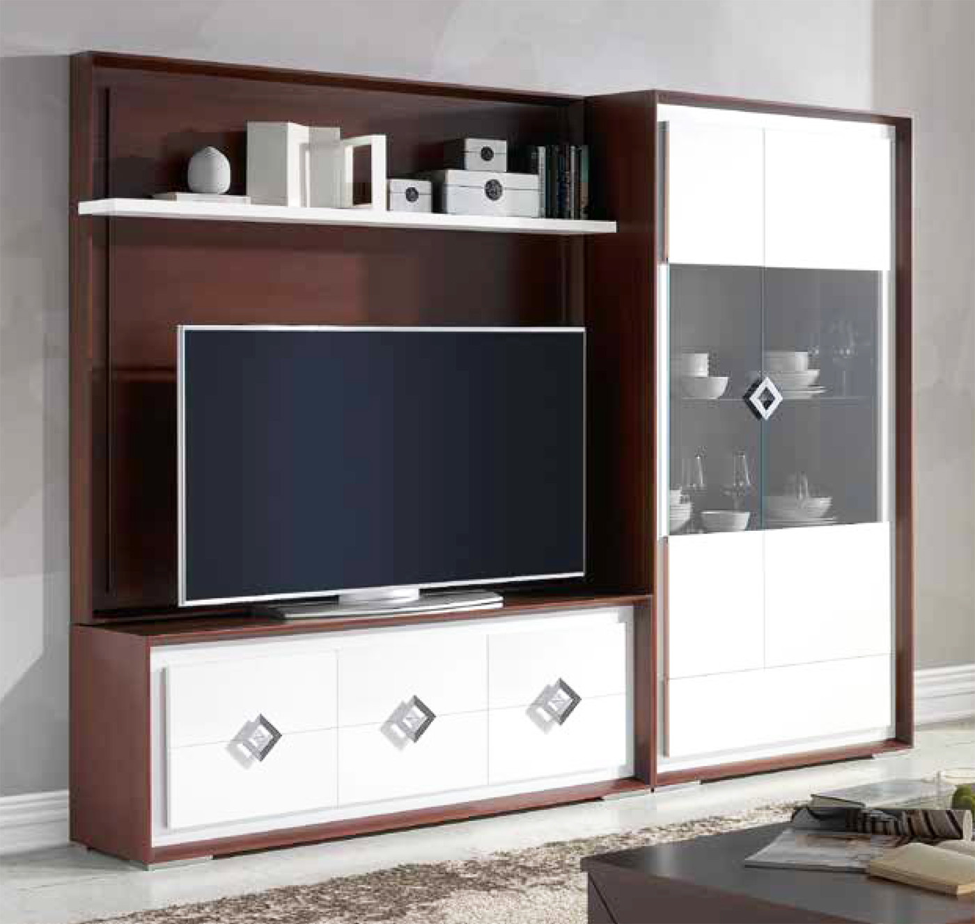 Mueble TV con panel de madera oscuro