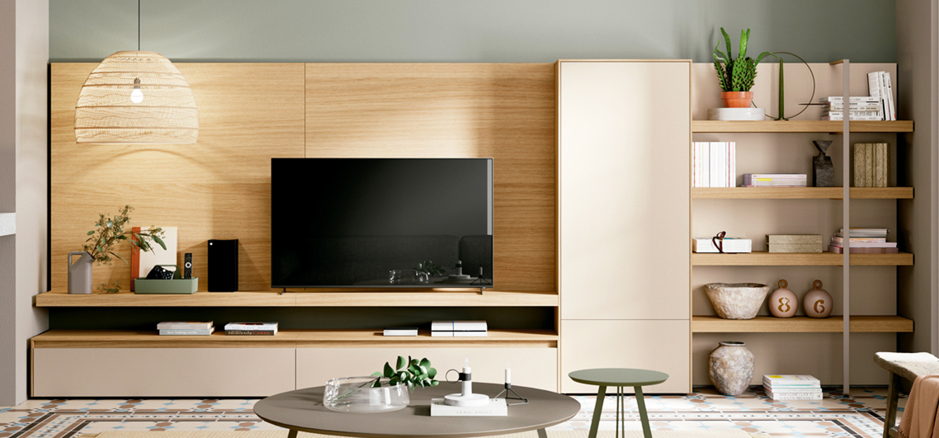 MUEBLE DE SALÓN CON MÓDULO DE ALMACENAJE Y ESTANTERÍA - DM