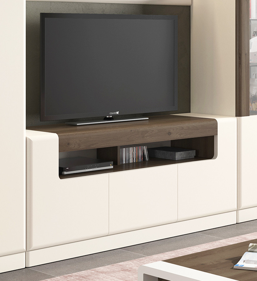 MUEBLE TV 2 PUERTAS 1 CAJÓN Y DETALLE EN CHAPA MADERA ROBLE - DM