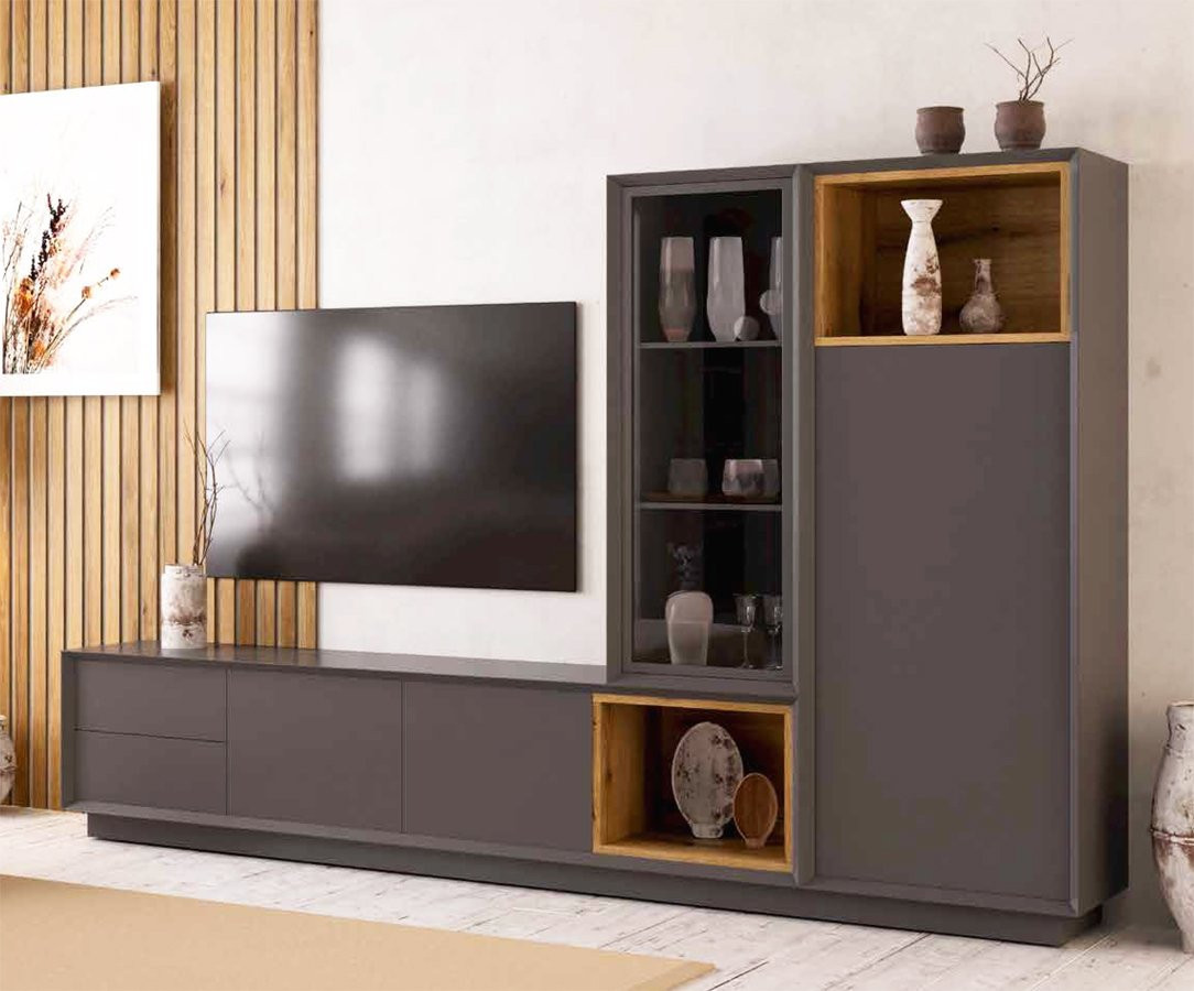COMPOSICIÓN MUEBLES DE SALÓN CON VITRINA Y MÓDULO PARA ALMACENAJE