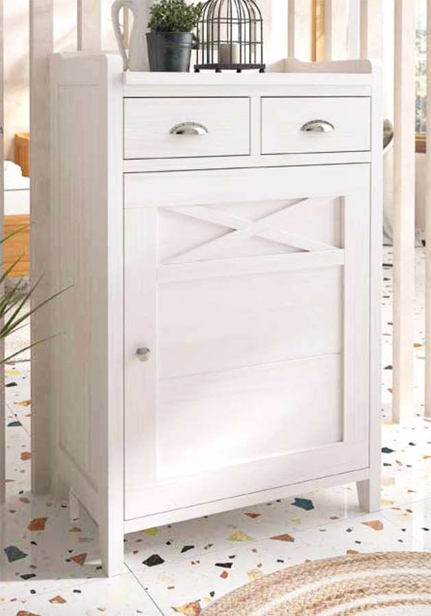 MUEBLE ZAPATERO CON PUERTA Y 2 CAJONES EN MADERA NATURAL