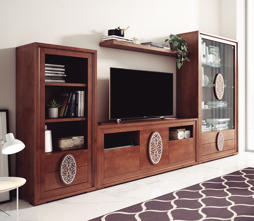 MUEBLES DE SALÓN COMEDOR CON VITRINA Y LIBRERO