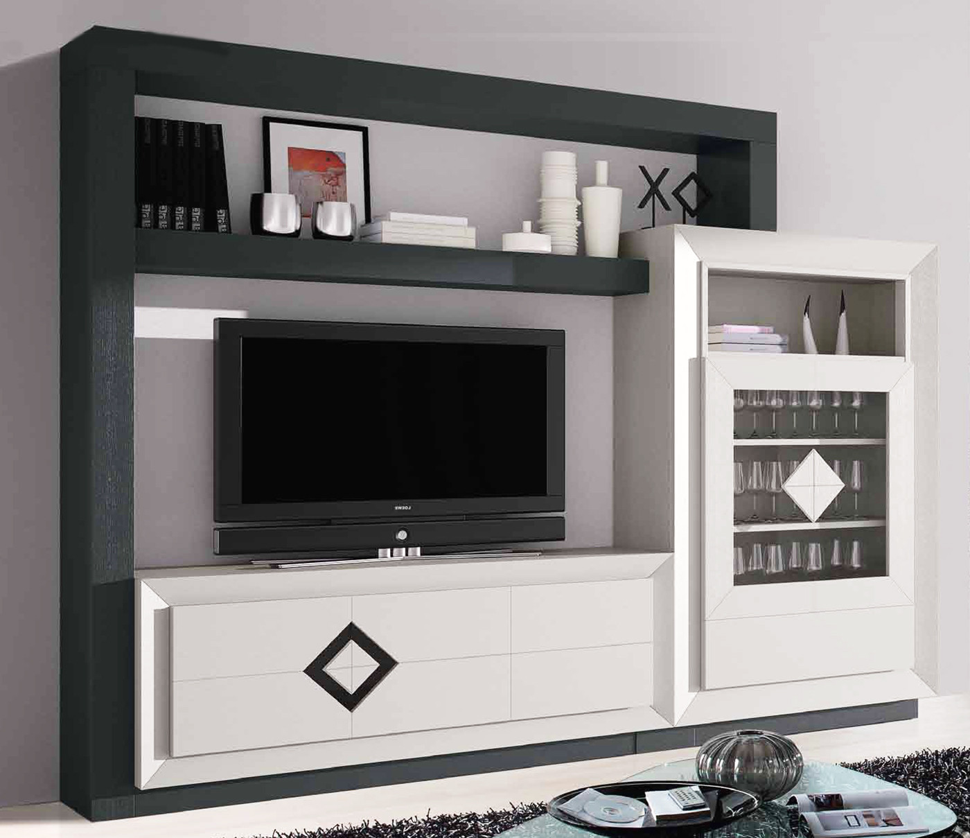 MUEBLE PARA TELEVISIÓN CON VITRINA SALÓN MADERA - ROBLE