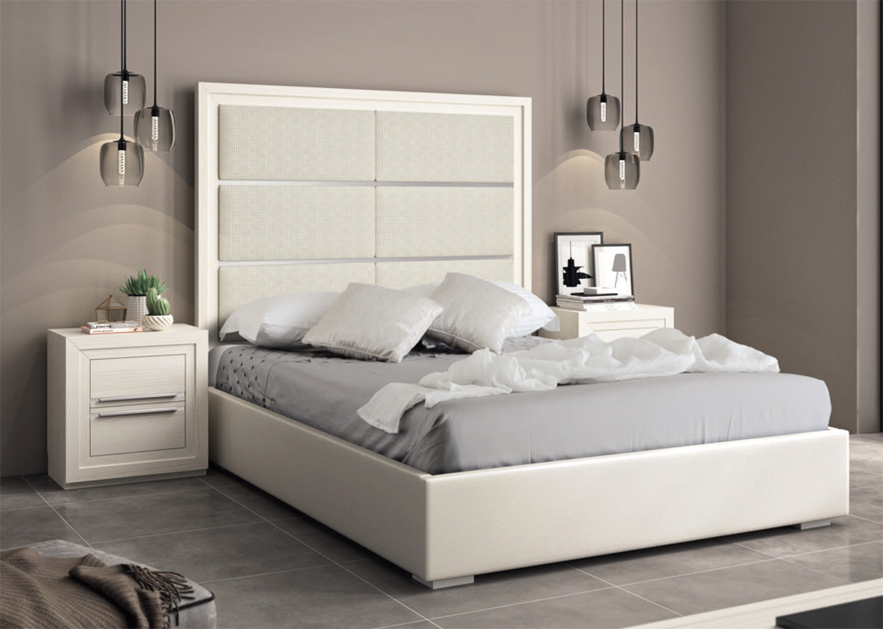 DORMITORIO DE MADERA ESTILO NÓRDICO CON CABECERO TAPIZADO