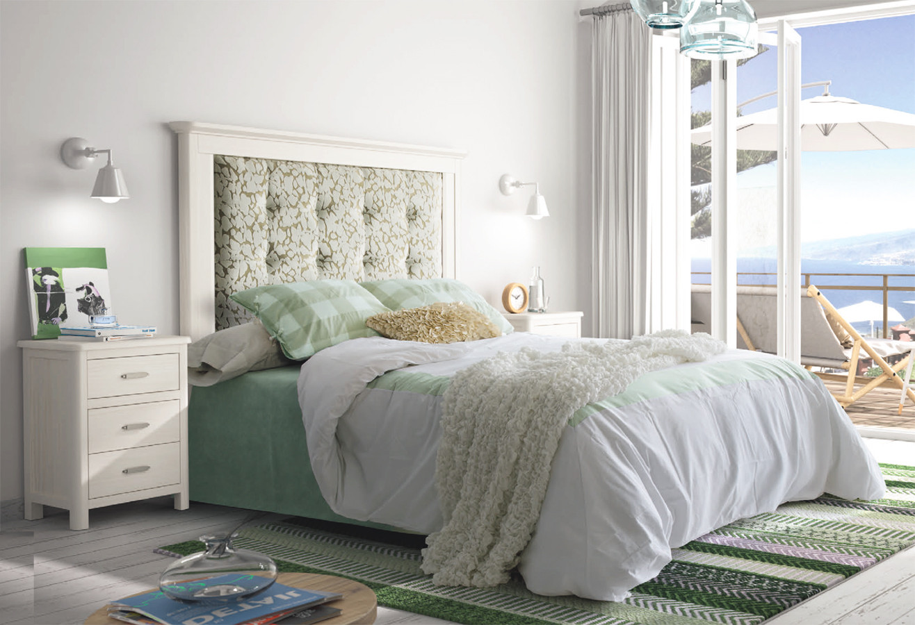 MUEBLES DE DORMITORIO ELEGANTE CON CABECERO TAPIZADO