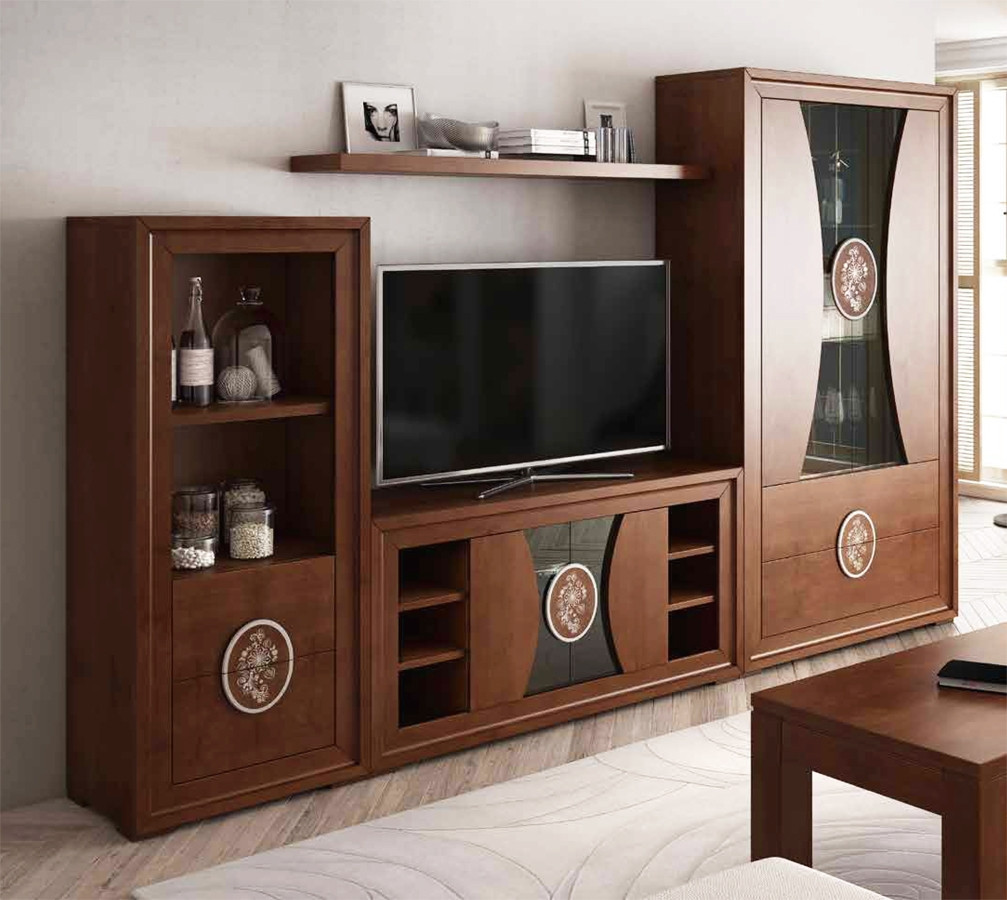 CONJUNTO DE MUEBLES DE SALÓN CON VITRINA Y LIBRERO