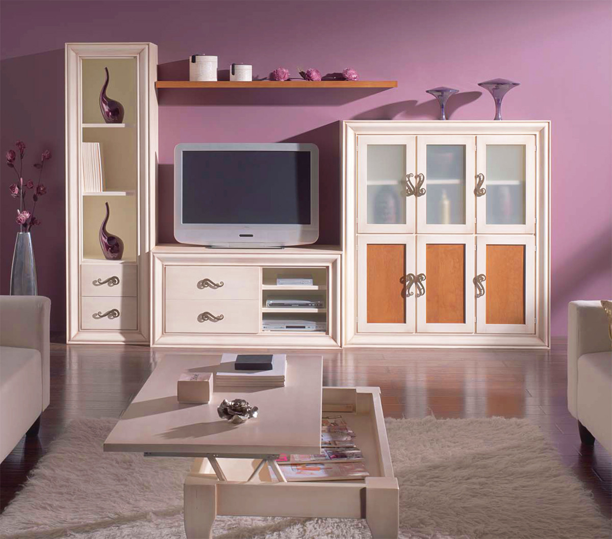 MUEBLE DE SALON CON VAJILLERO DE 6 PUERTAS MADERA - PINO