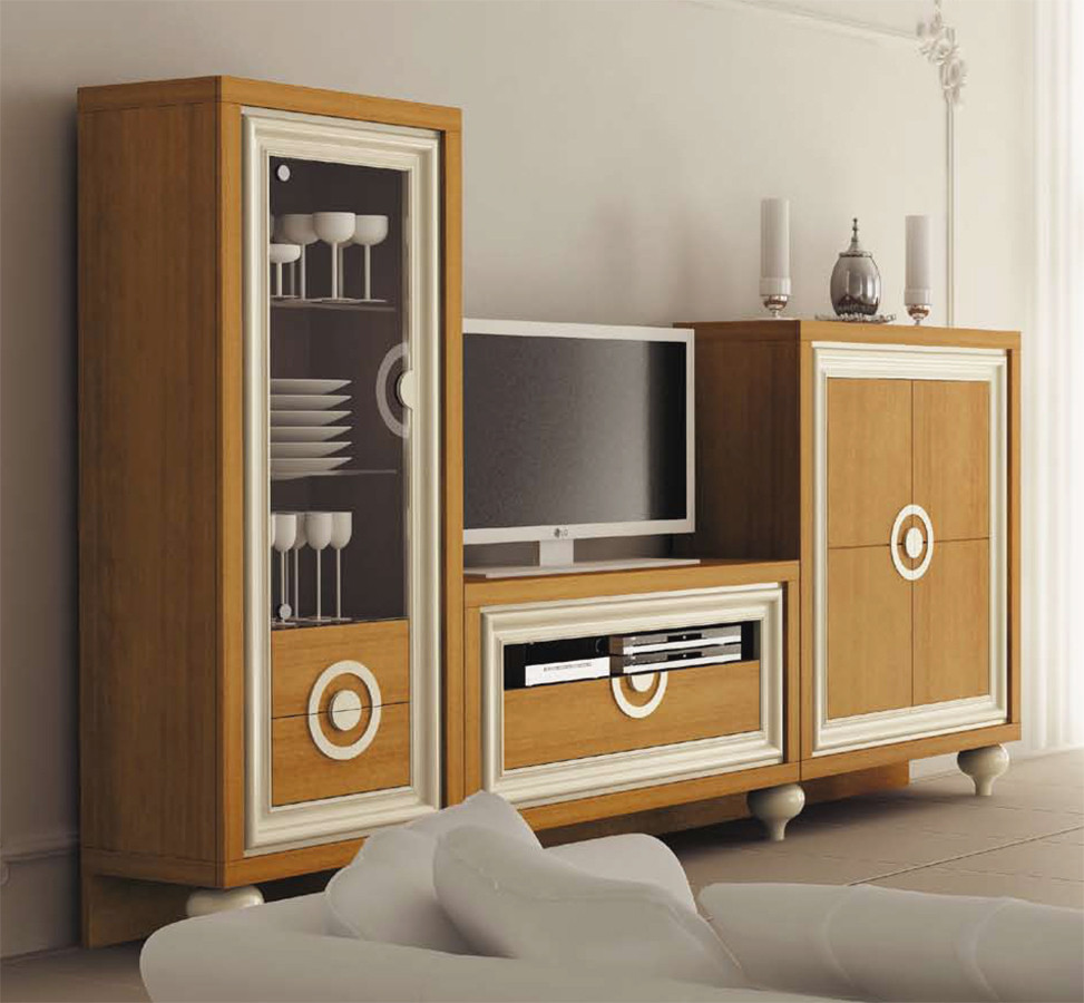 MOBILIARIO PARA SALÓN CON MUEBLE TV. Y DOS VITRINAS MADERA