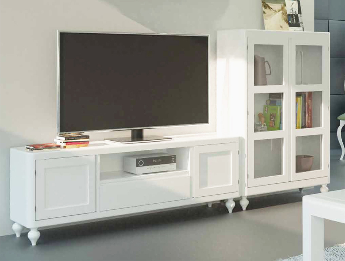 MUEBLE DE SALÓN CON PATAS CON MESA TV Y VITRINA BAJA - PINO