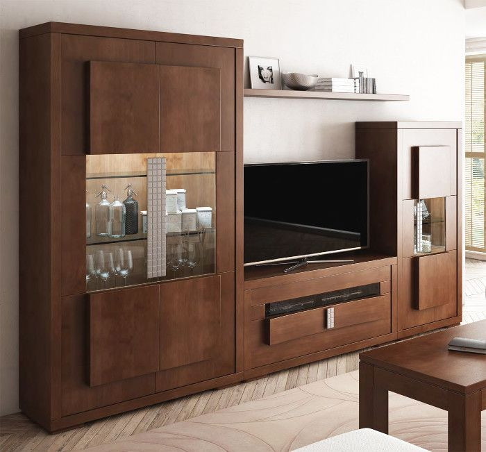 MUEBLE PARA SALÓN CON VITRINA 2 PUERTAS MADERA